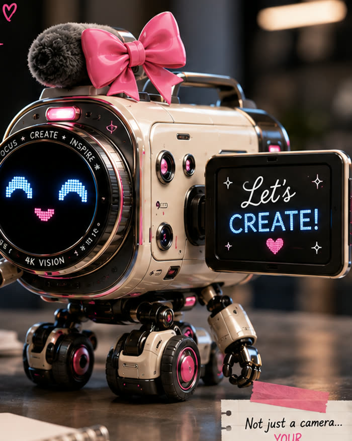 Cammy, content creator robot for The Amplified Creative